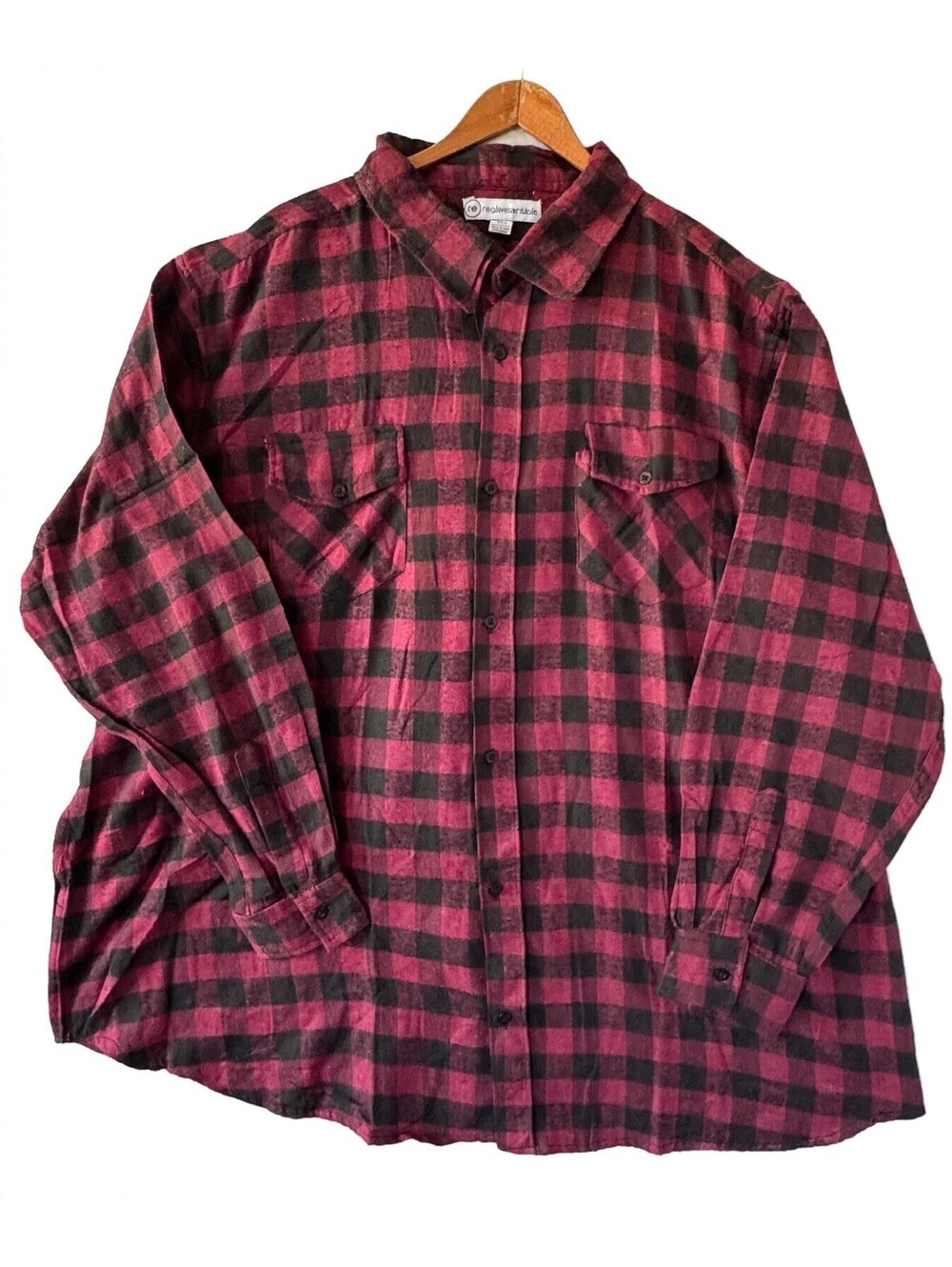 NWOT Real Essentials Flannel Shirt 3XT Burgundy Black Plaid Tall